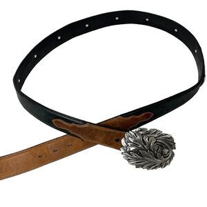 Tony Lama leather braided coin studs floral buckle belt Sz 44 western boho